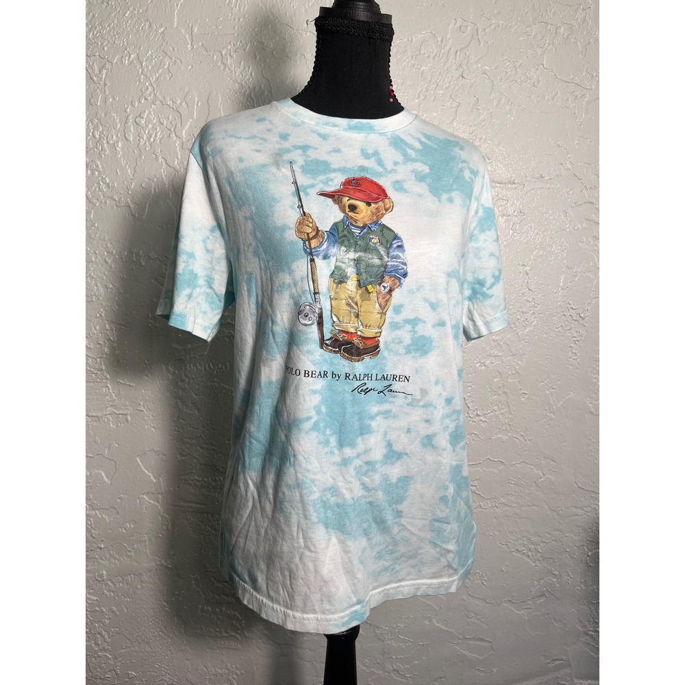 Polo Ralph Lauren Polo Bear Fishing Tie Dye T-Shirt Youth L Blue White